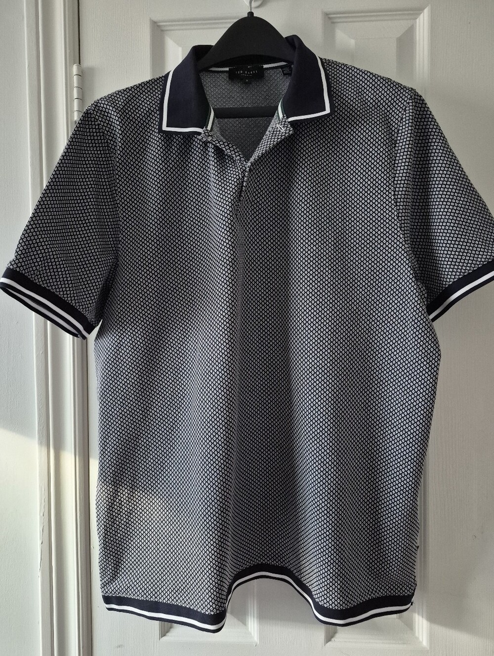Ted Baker London Navy and White Micro-Pattern Polo